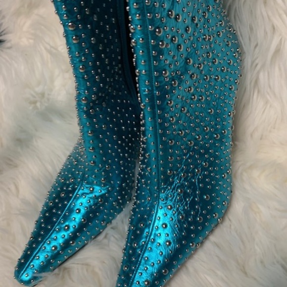 Blue metallic leather boots - Picture 2 of 3